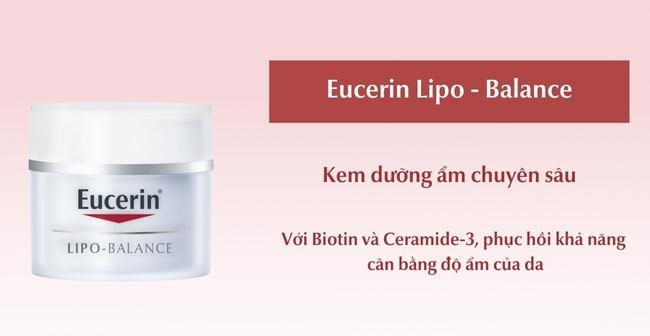 Kem dưỡng ẩm Eucerin Lipo Balance với Ceramide-3 và Biotin giúp phục hồi độ ẩm cho da khô