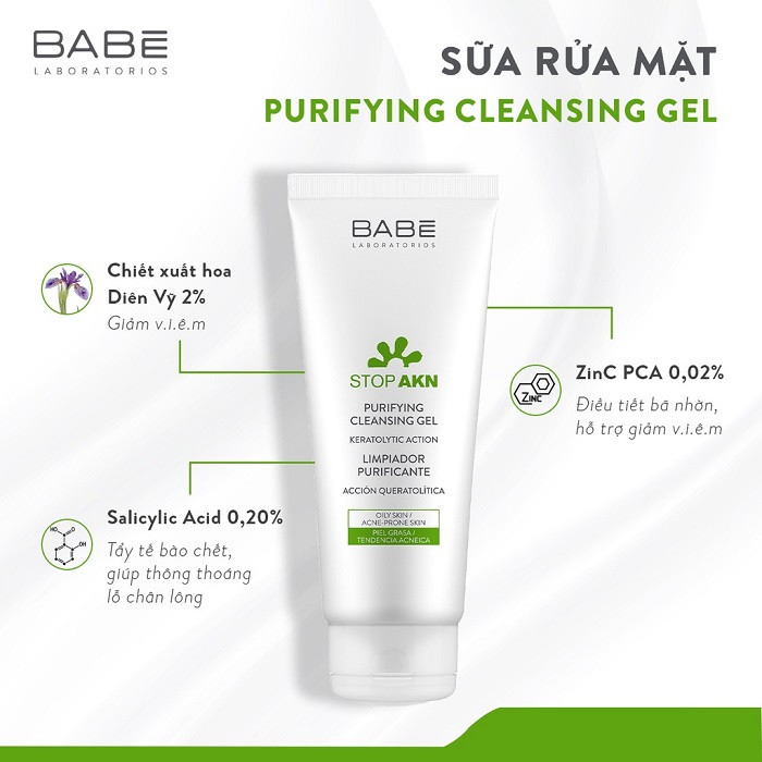 Sữa rửa mặt BABÉ Stop AKN Purifying Cleansing Gel làm sạch sâu cho da mụn