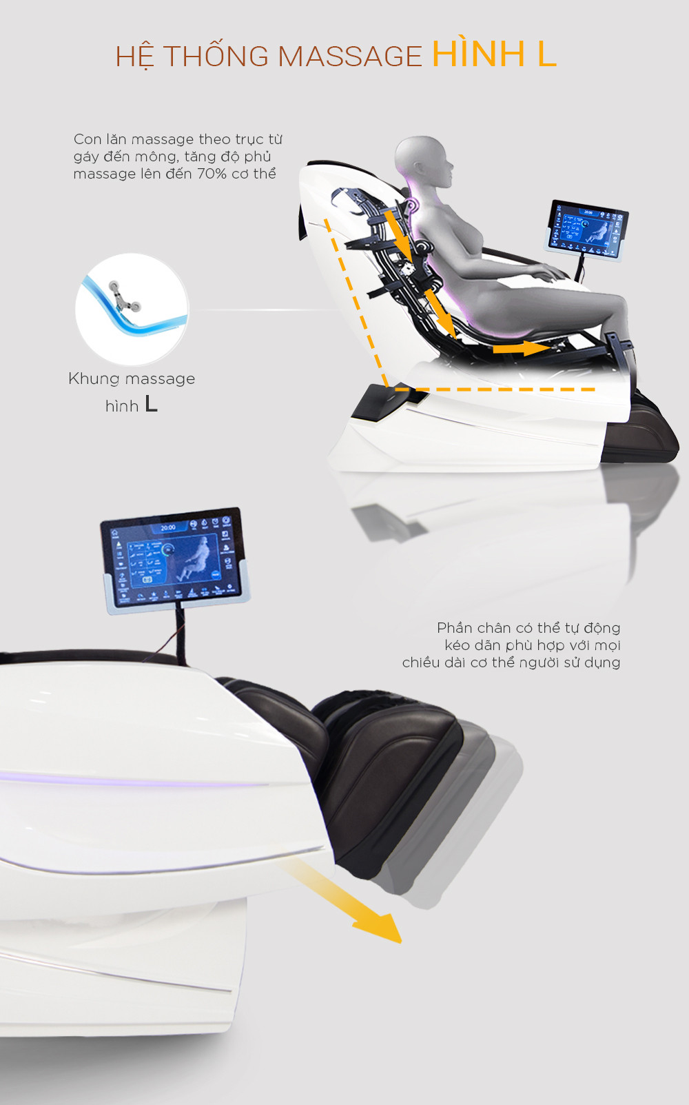 Ghế massage nhìn từ phía sau, cho thấy cấu trúc