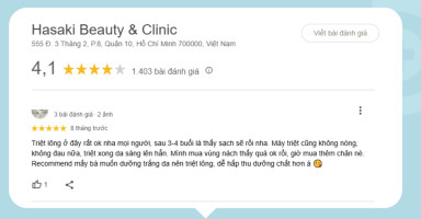 Đánh giá thực tế của khách hàng về dịch vụ triệt lông tại Hasaki Clinic trên Google Business