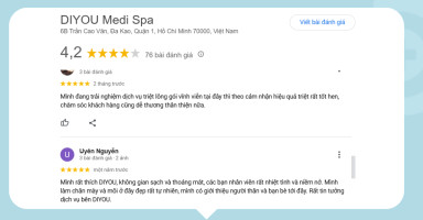 Review và phản hồi tích cực của khách hàng về dịch vụ triệt lông tại Diyou Medi Spa