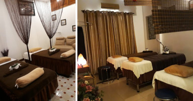 Không gian Lavie Spa với gam màu nâu tối giản, tạo cảm giác gần gũi và thư thái khi massage trị liệu