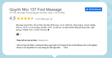 Đánh giá 5 sao từ khách hàng hài lòng về dịch vụ massage tại Quỳnh Như Spa.