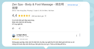 Đánh giá 5 sao từ khách hàng hài lòng về trải nghiệm massage chân tại Zen Spa Quận 5.