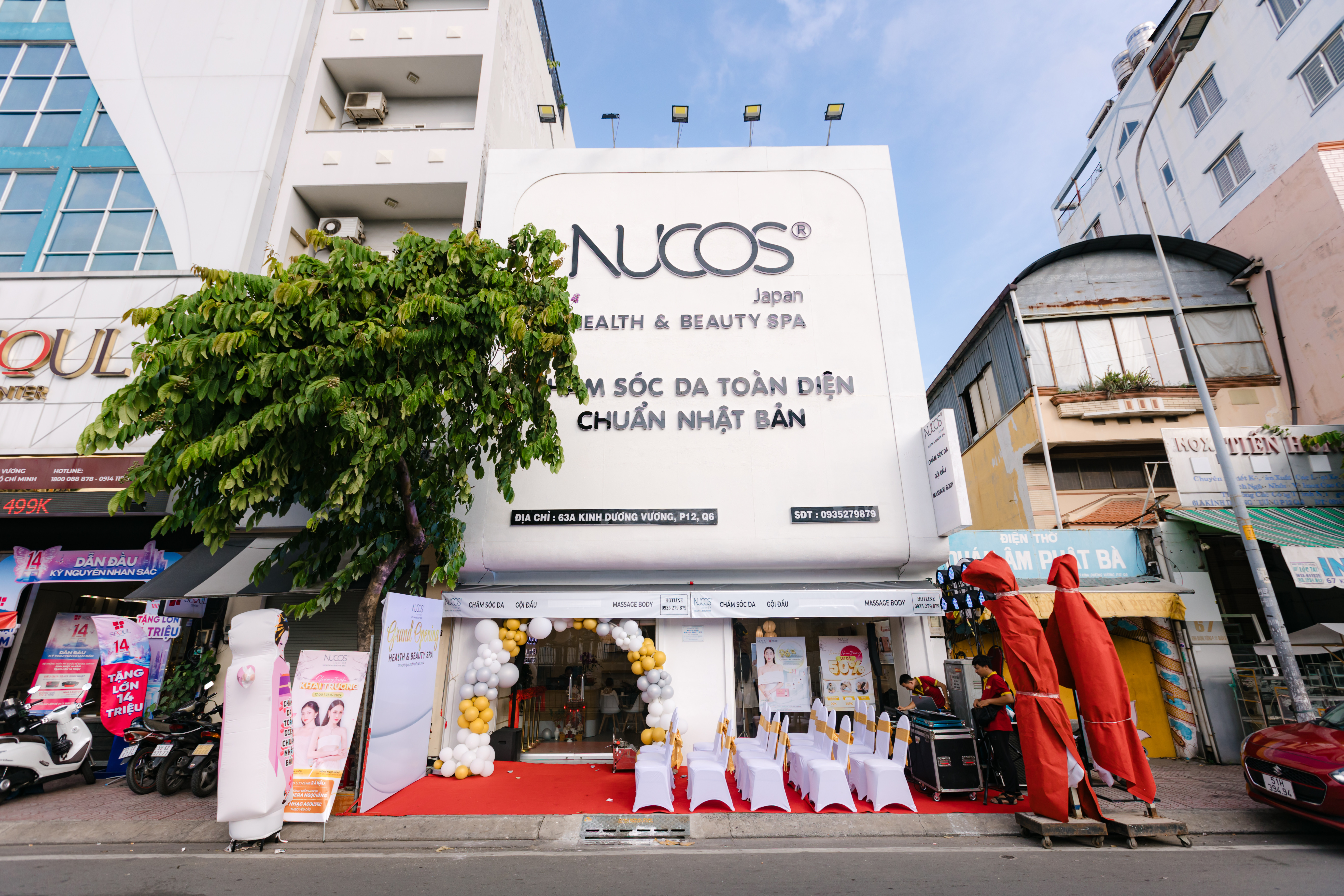 Mặt tiền NUCOS Spa 63A Kinh Dương Vương, Phường 12, Quận 6, TP.HCM rực rỡ trong ngày khai trương