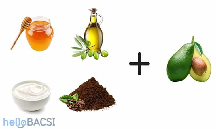 Hỗn hợp mặt nạ đa năng gồm bơ, sữa chua, bã cà phê, dầu ô liu và mật ong, cung cấp dưỡng chất toàn diện cho da khô