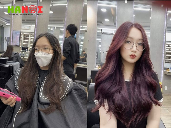 Khách hàng hài lòng với mái tóc mới tại Top Hair Hào Nam