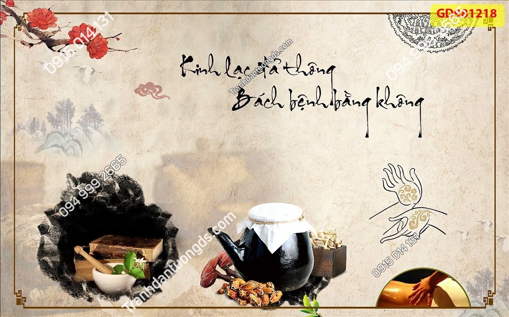 Tranh dán tường 3D với hình ảnh hồ sen và tượng Phật, tạo không gian thiền định, an yên cho khách hàng spa.