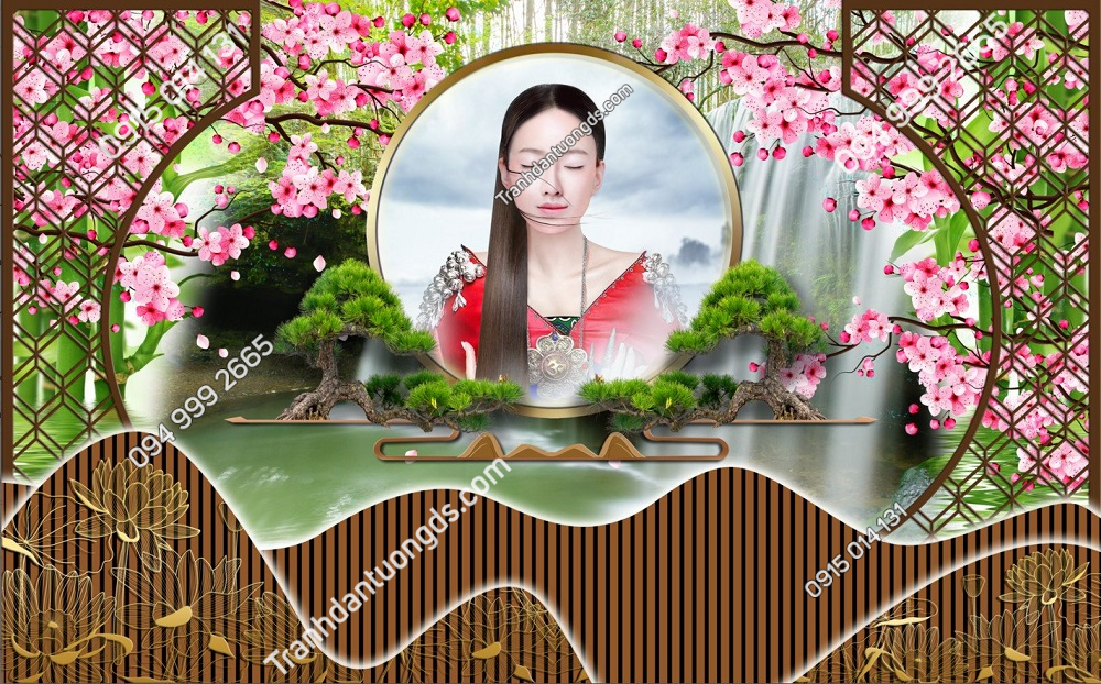 Bức tranh dán tường 3D spa dưỡng sinh đông y với hình ảnh hoa sen, tạo không gian thanh bình, giản dị nhưng đầy tinh tế.