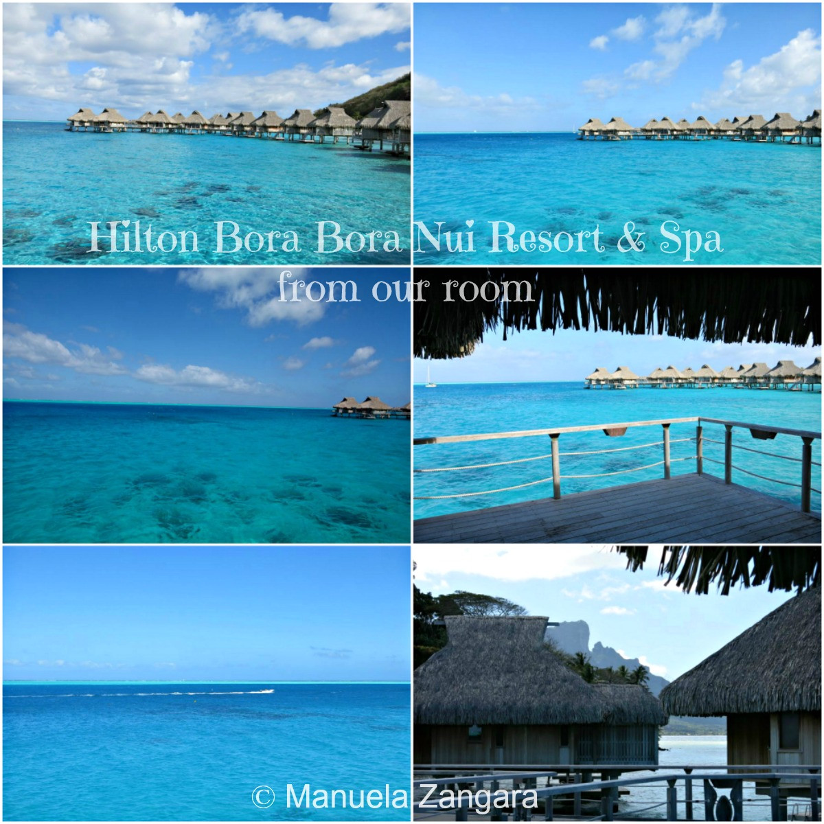 Ban công rộng rãi của biệt thự trên mặt nước Hilton Bora Bora Nui Resort &amp; Spa, hướng ra biển