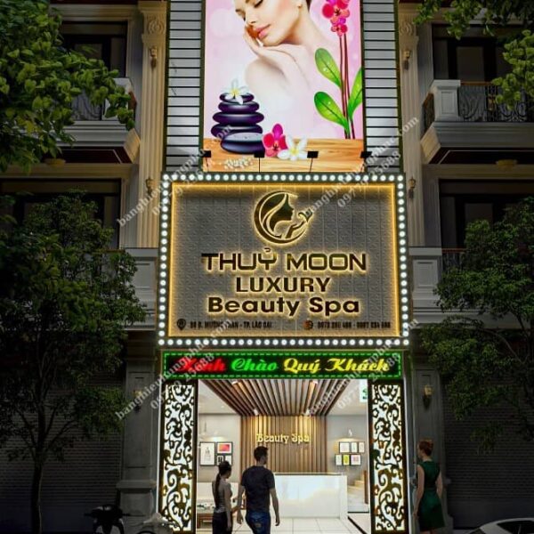 Mẫu bảng hiệu spa đẹp chữ nổi ánh sáng vàng dịu
