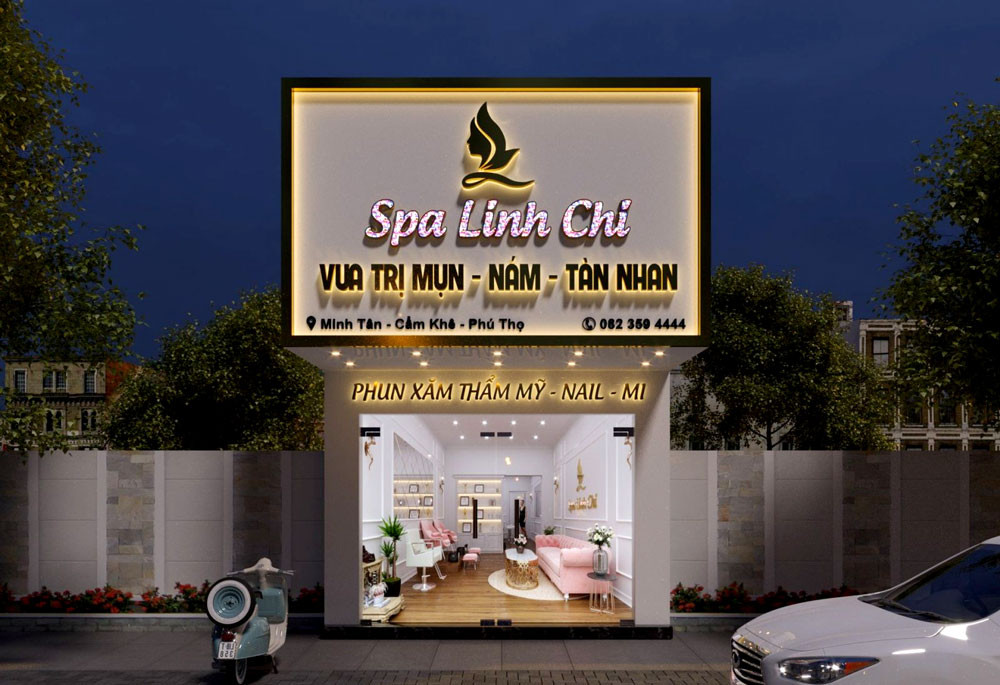 Bảng hiệu tiệm spa trị mụn, tàn nhang