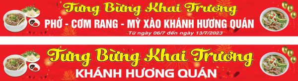 Băng rôn khai trương quán ăn, ví dụ về in bạt Hiflex phổ biến và bền bỉ