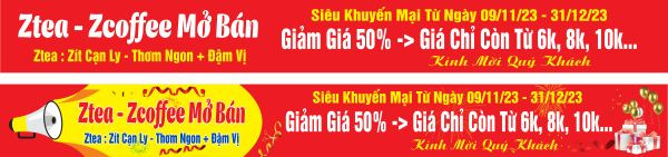 Băng rôn khai trương quán cafe với thiết kế hiện đại, thông tin rõ ràng