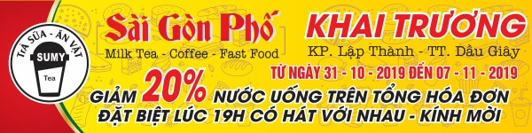 Băng rôn khai trương quán trà sữa với thiết kế trẻ trung, màu sắc bắt mắt