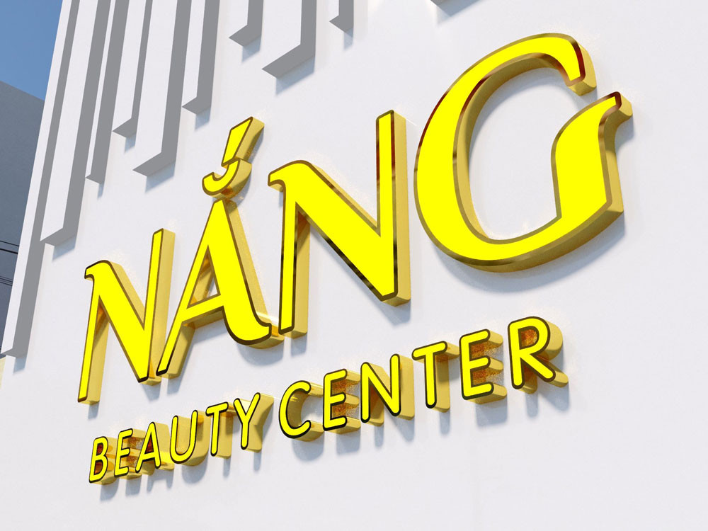 Biển quảng cáo chữ hộp, mặt mica chân inox gương vàng