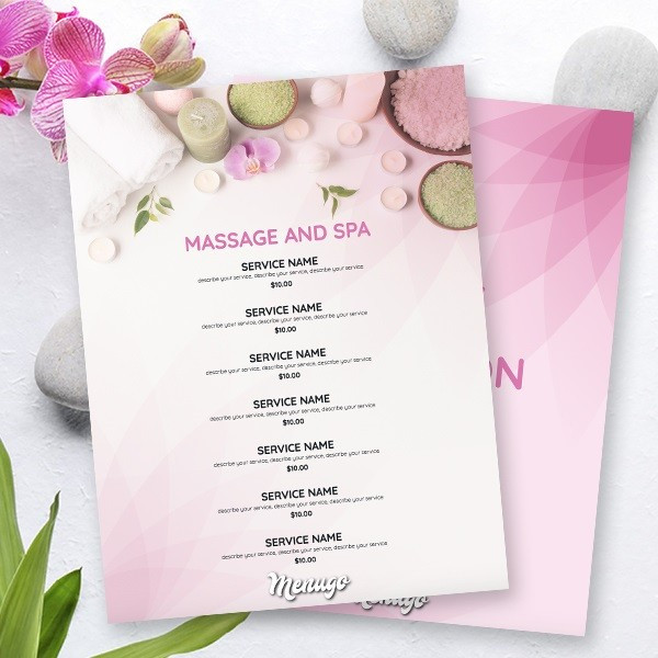 Cuốn menu spa cao cấp với chất liệu giấy sang trọng, minh họa chi tiết cách thiết kế 1 menu cho spa để thu hút khách hàng.