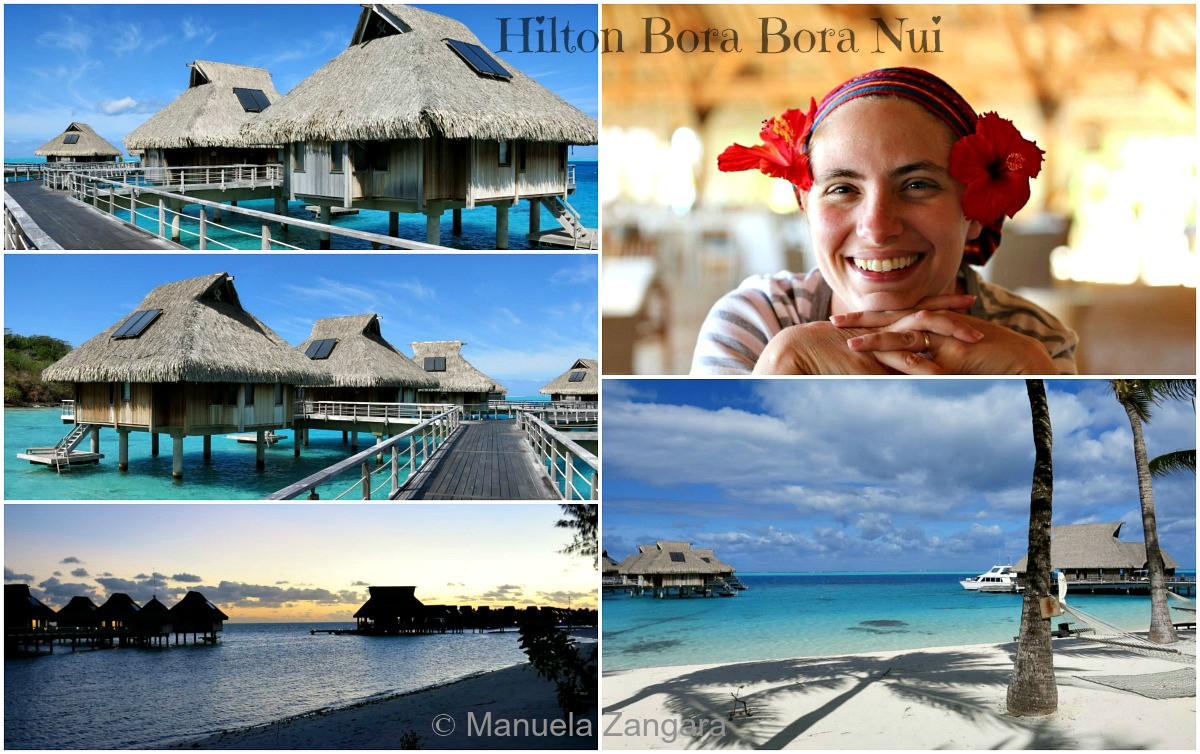Dãy biệt thự trên mặt nước của Hilton Bora Bora Nui Resort &amp; Spa trải dài trên làn nước trong xanh