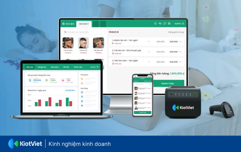 Hình ảnh minh họa phần mềm quản lý spa KiotViet với các tính năng chuyên biệt, hỗ trợ kinh doanh hiệu quả.