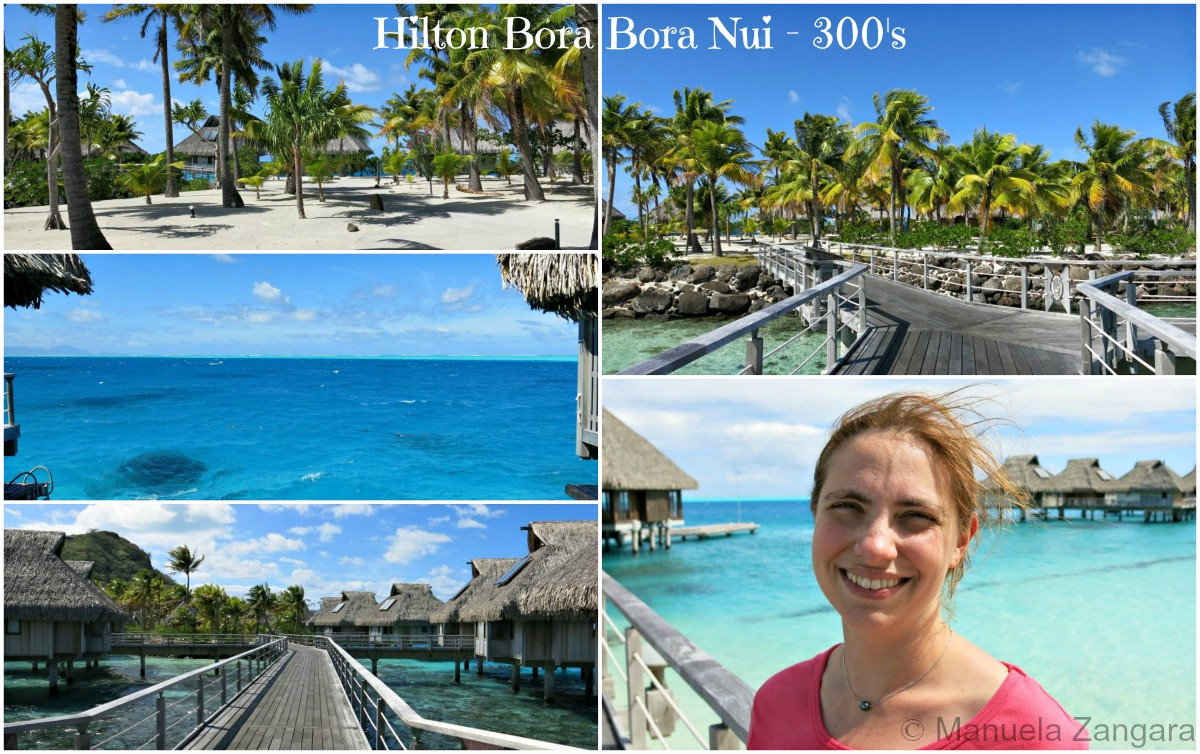 Khu biệt thự 300s của Hilton Bora Bora Nui Resort &amp; Spa với cầu gỗ và cây cọ xanh mát