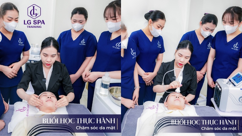 Thực hành trên mẫu khách thật tại LG Spa Training Center, nơi đào tạo spa chuyên nghiệp TPHCM