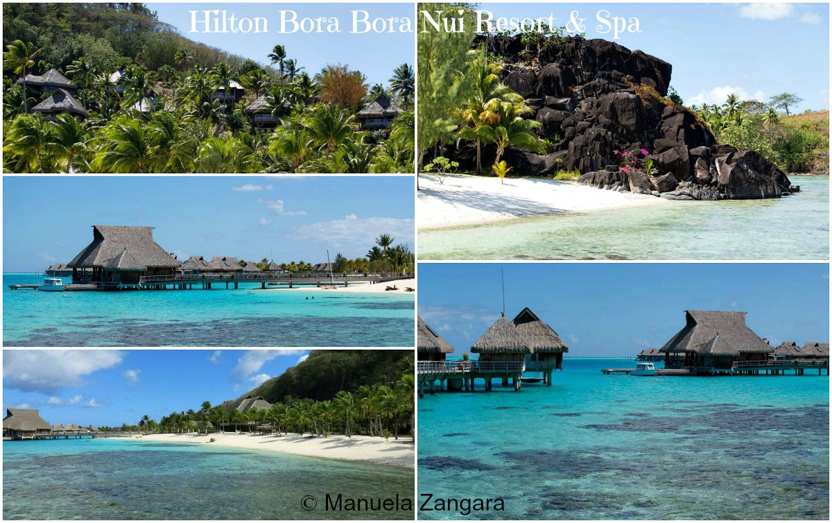 Lối đi bằng gỗ dẫn đến các biệt thự trên mặt nước tại Hilton Bora Bora Nui Resort &amp; Spa