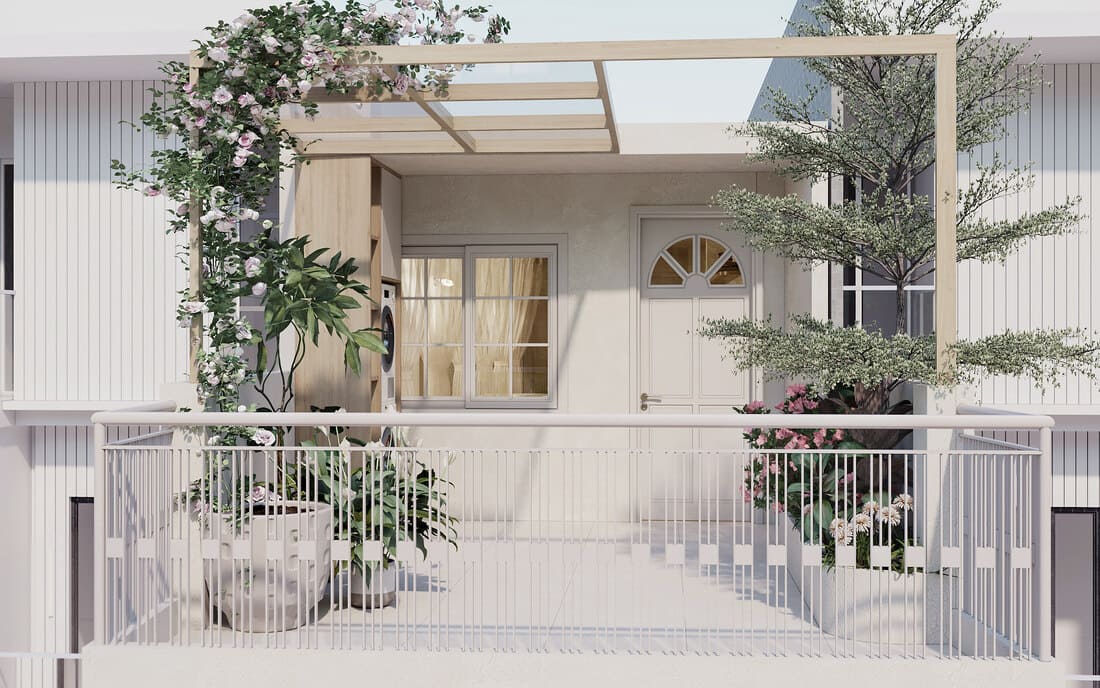 Mặt tiền spa phong cách Vintage với tông màu trắng và họa tiết cổ điển