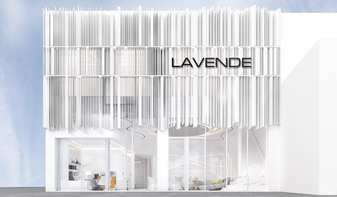 Mặt tiền spa với hệ thống đèn LED chạy dọc các đường nét kiến trúc