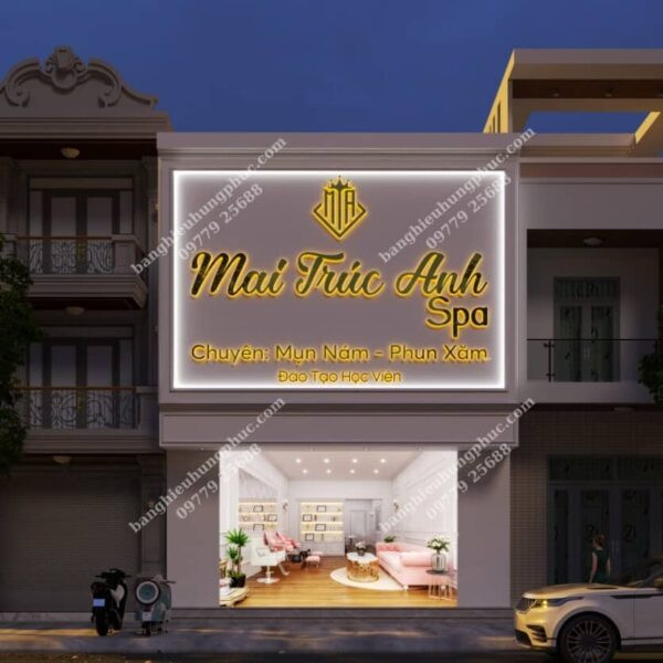 Mẫu bảng hiệu spa đẹp chữ nổi đèn LED mặt tiền