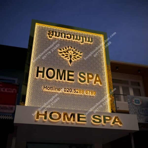 Mẫu bảng hiệu spa đẹp chữ nổi trên nền đá
