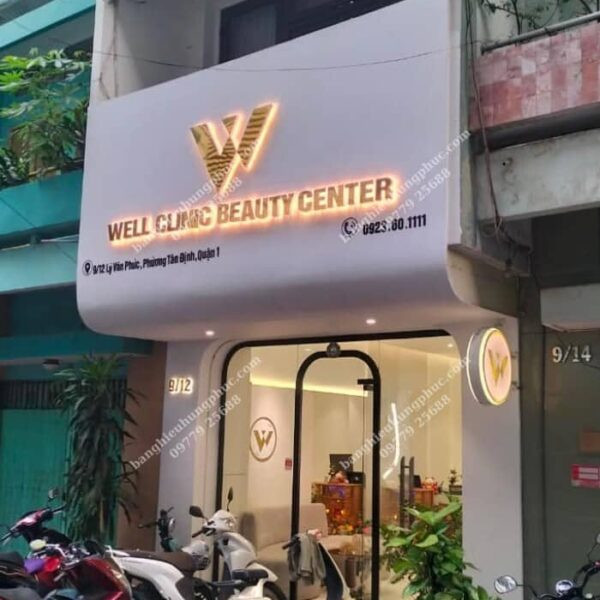 Mẫu bảng hiệu spa đẹp với bảng vẫy hộp đèn tròn