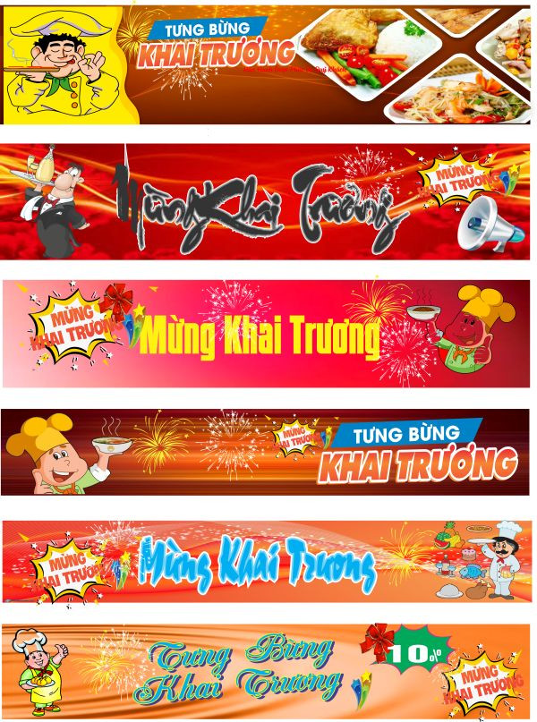 Mẫu băng rôn khai trương tổng hợp, thể hiện sự đa dạng trong thiết kế