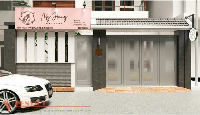 Mẫu biển quảng cáo spa chăm sóc da với gam màu hồng xinh xắn, thu hút