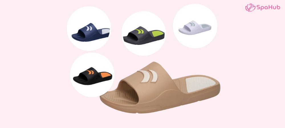 Mẫu dép spa gọn nhẹ, màu xám thanh lịch, đế êm ái, lý tưởng cho mọi khách hàng