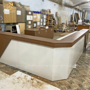 Mẫu quầy lễ tân spa đẹp lớn với thiết kế tối giản, tối ưu công năng sử dụng.