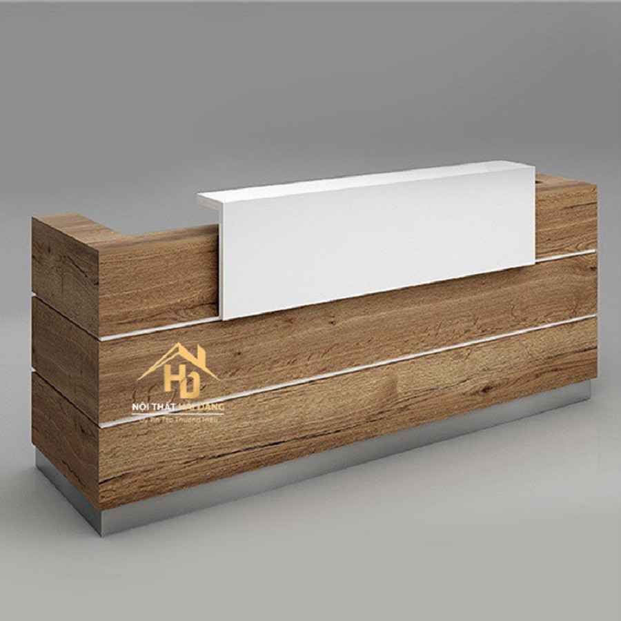 Mẫu quầy lễ tân spa đẹp tối giản bằng gỗ, mang lại sự sang trọng và ấm áp.