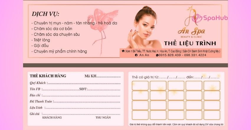 Mẫu thẻ liệu trình spa đơn giản 1