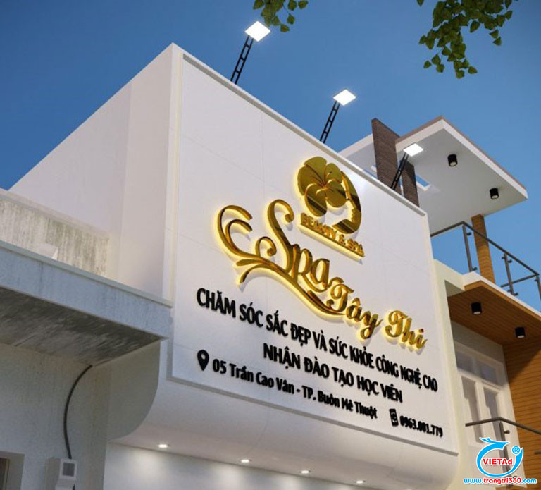 Mẫu thiết kế bảng hiệu spa chữ nổi inox mạ vàng tinh tế