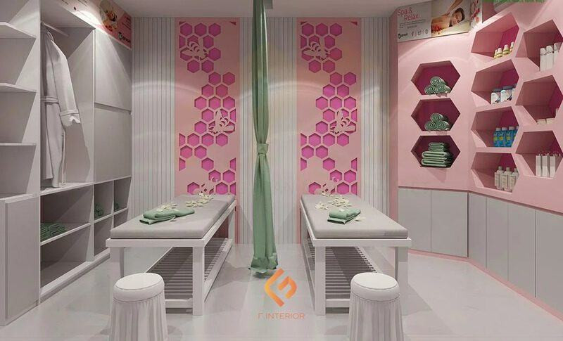 Mẫu thiết kế nội thất spa màu hồng xám hiện đại, đẳng cấp