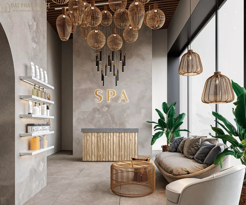 Mẫu thiết kế nội thất spa tối giản với không gian thoáng đãng và tông màu trung tính