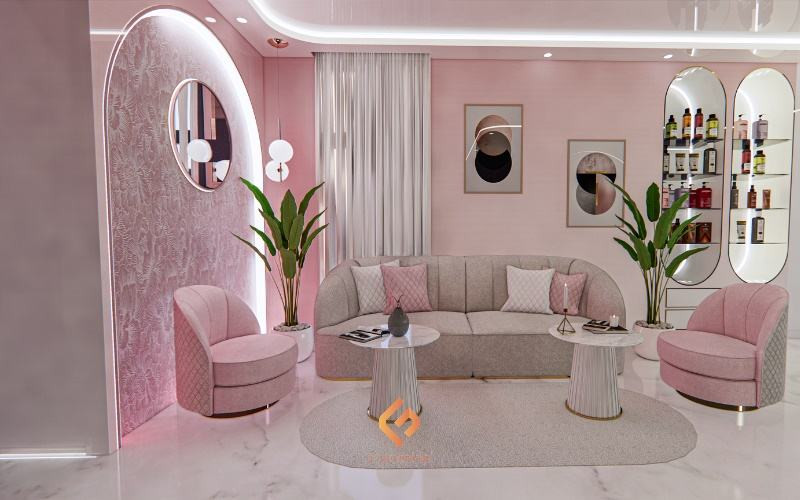 Mẫu thiết kế spa màu hồng kết hợp xám độc đáo và cá tính