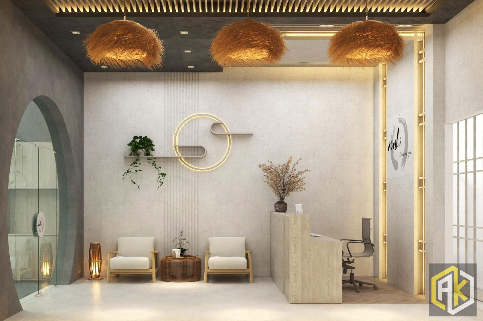 Mẫu thiết kế spa mini phong cách Zenki với tone màu ấm nhẹ nhàng