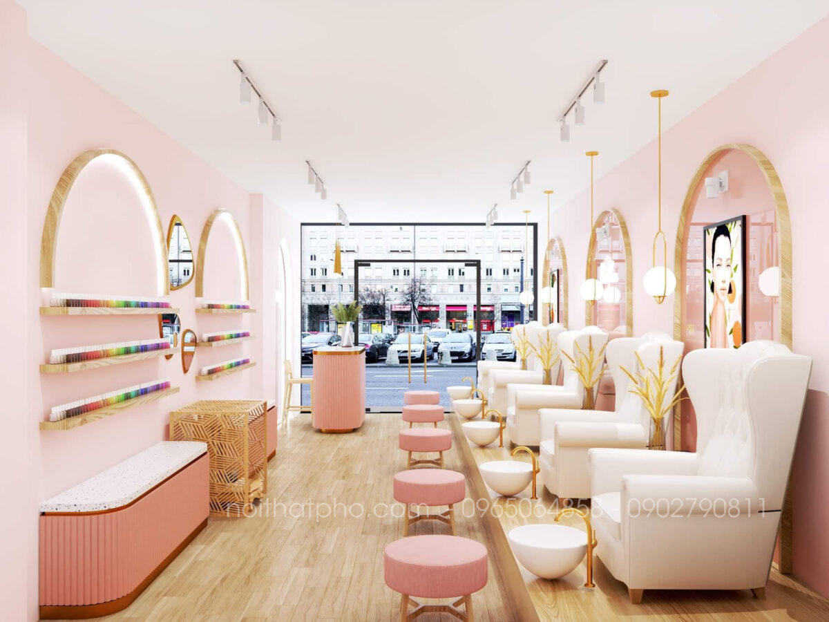 Thiết kế tiệm spa nhỏ với phong cách trẻ trung, tông màu hồng nhẹ nhàng