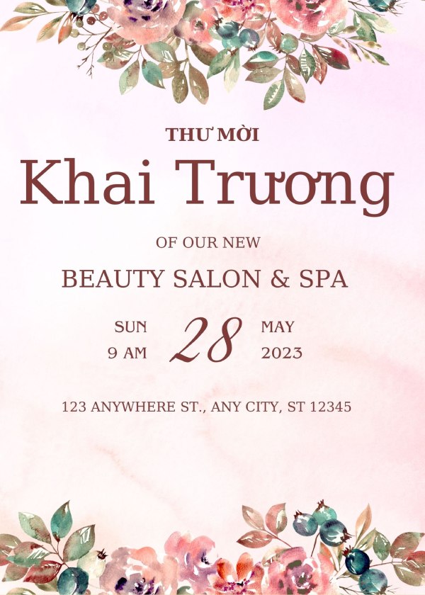Mẫu thiệp mời khai trương spa lấy nhanh, thiết kế hiện đại