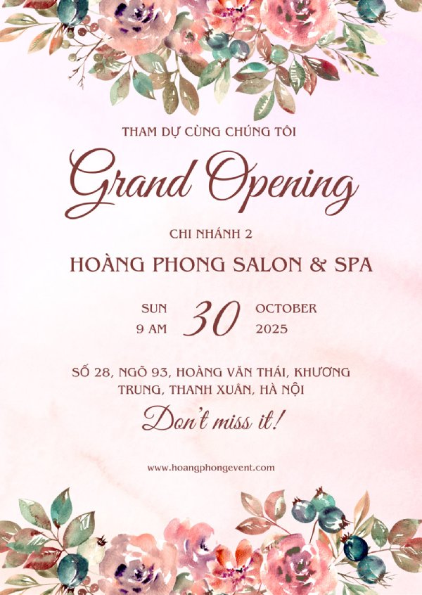 Thiệp mời khai trương spa sang trọng, đẳng cấp