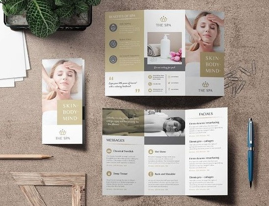 Menu spa gấp gọn với thiết kế chuyên nghiệp, minh họa các dịch vụ và cách thiết kế 1 menu cho spa ấn tượng.