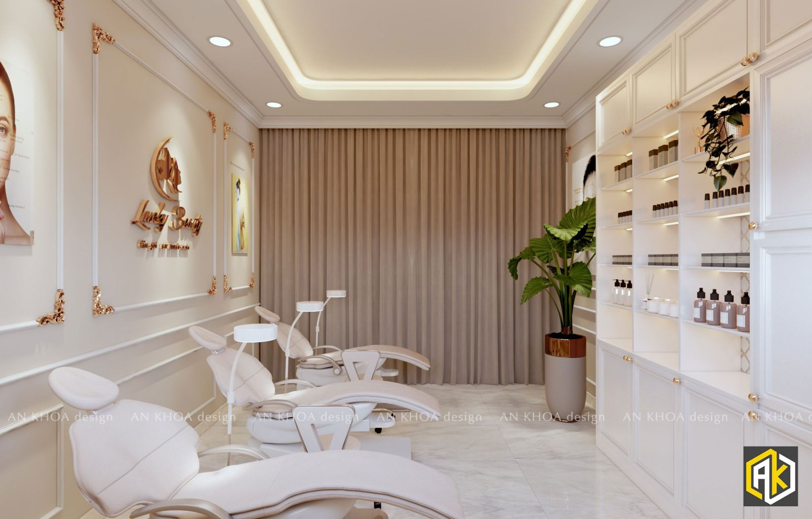 Minh họa thiết kế spa mini nhỏ đẹp phong cách tân cổ điển