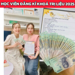 Người hướng dẫn và học viên đang thực hành quy trình chăm sóc da tại trung tâm đào tạo học viên spa Đà Nẵng