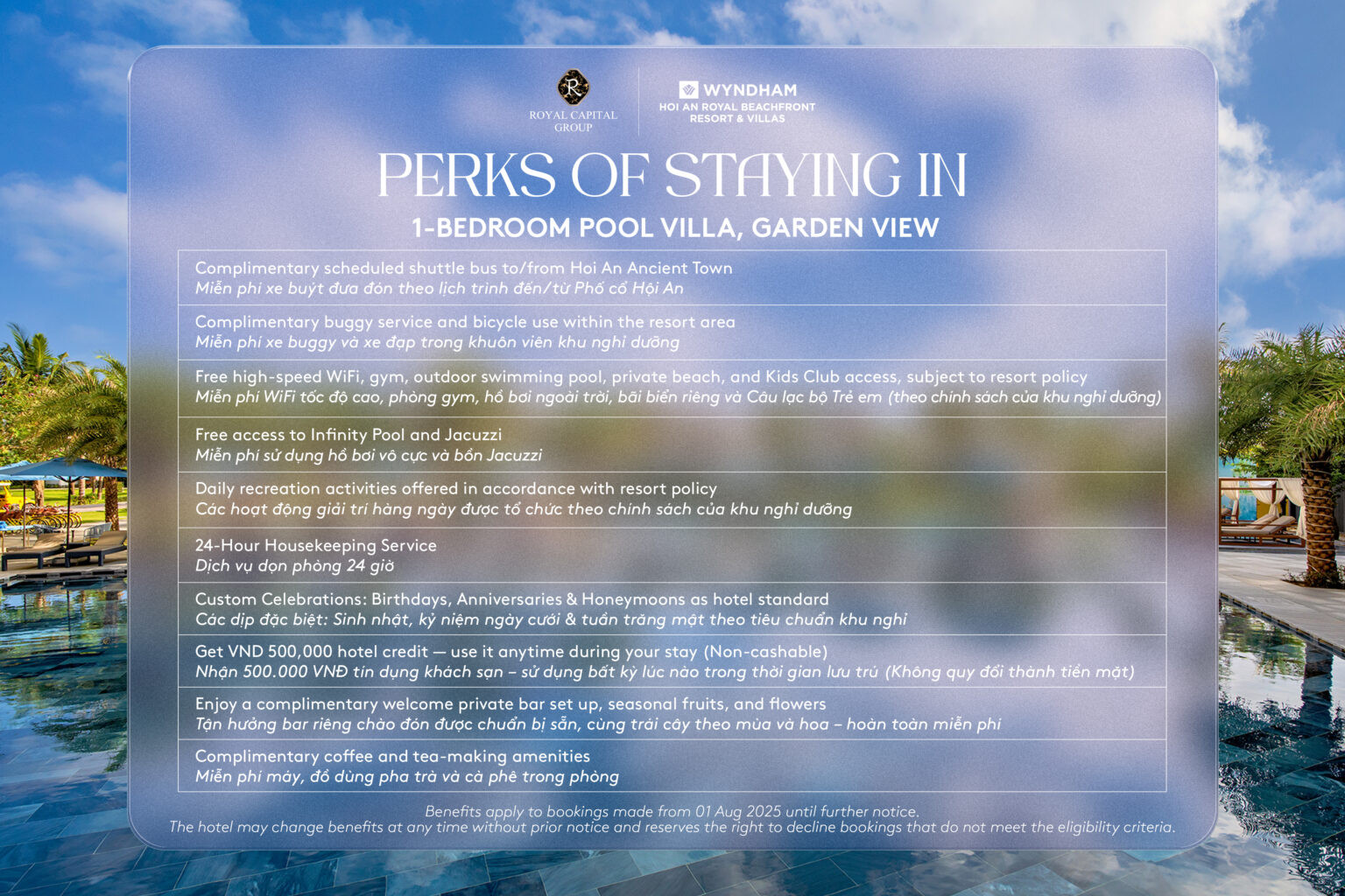 Nội thất phòng khách sang trọng của biệt thự 1 phòng ngủ hướng vườn tại Hoi An Royal Beachfront Villas, nơi lý tưởng để nghỉ dưỡng và trải nghiệm spa Hội An