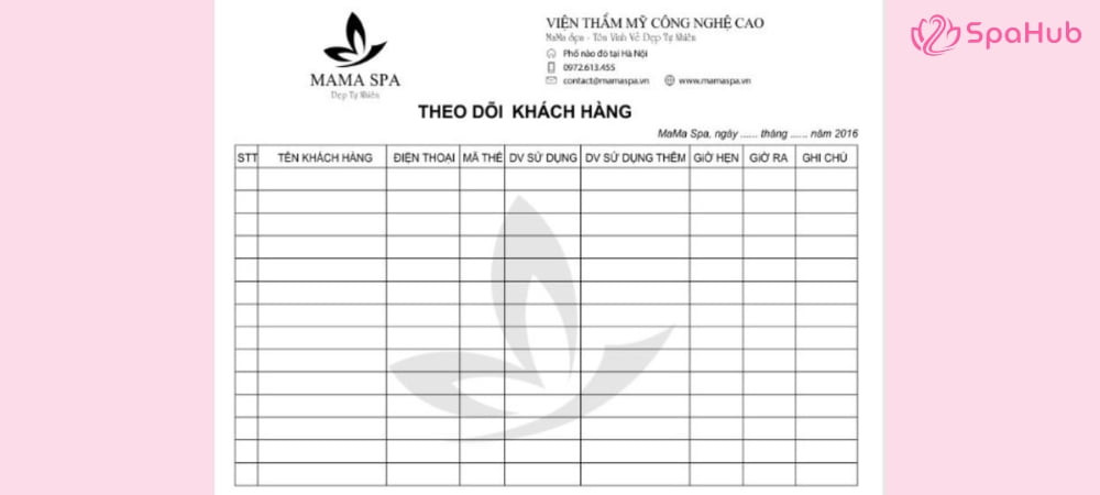 Phiếu thông tin khách hàng spa cơ bản được sử dụng rộng rãi
